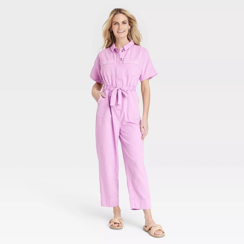 Short Sleeve Pink Button-Front Boilersuit Jumpsuit size 10